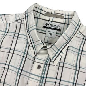 COLUMBIA Mens short sleeve button MODAL Blend White/Blue plaid shirt -‎ XXL